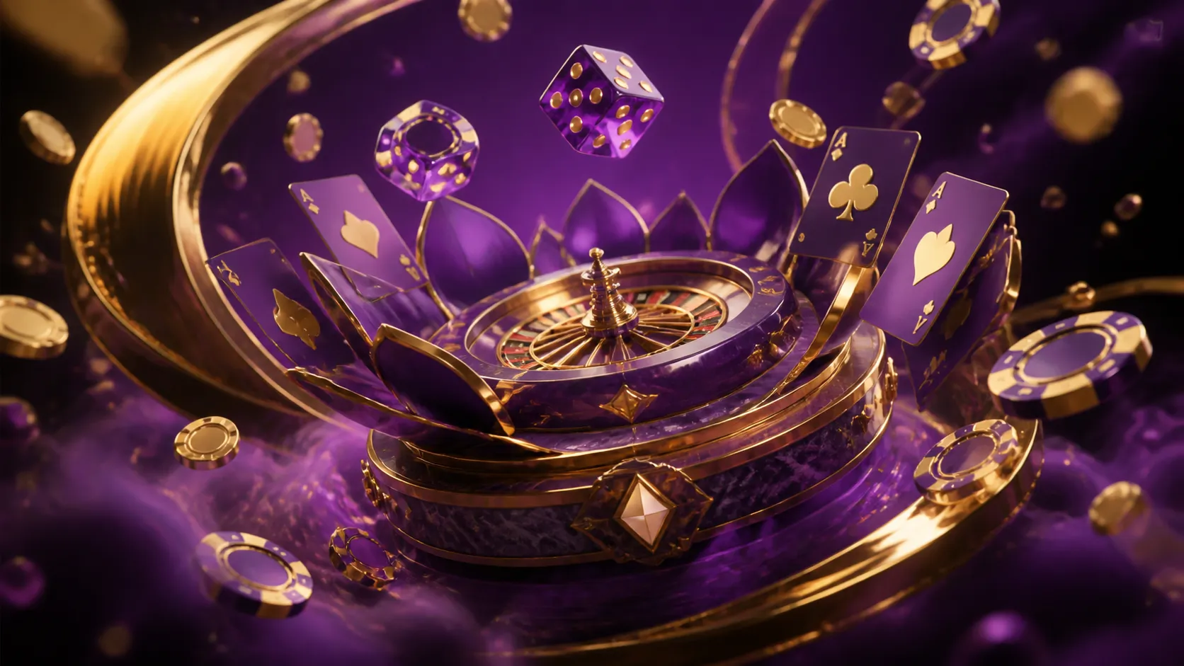 Futuristic holographic themed casino banner featuring vibrant poker chips and neon slot machine reels in Playbaze style